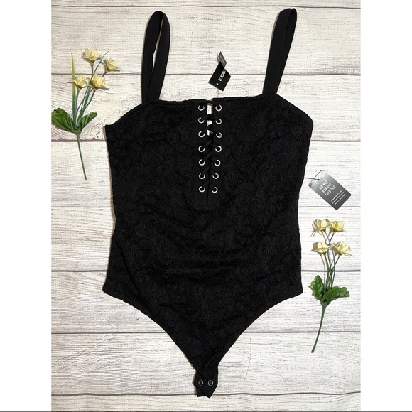 EXPRESS Black Lace-Up Bodysuit - Picture 3 of 15